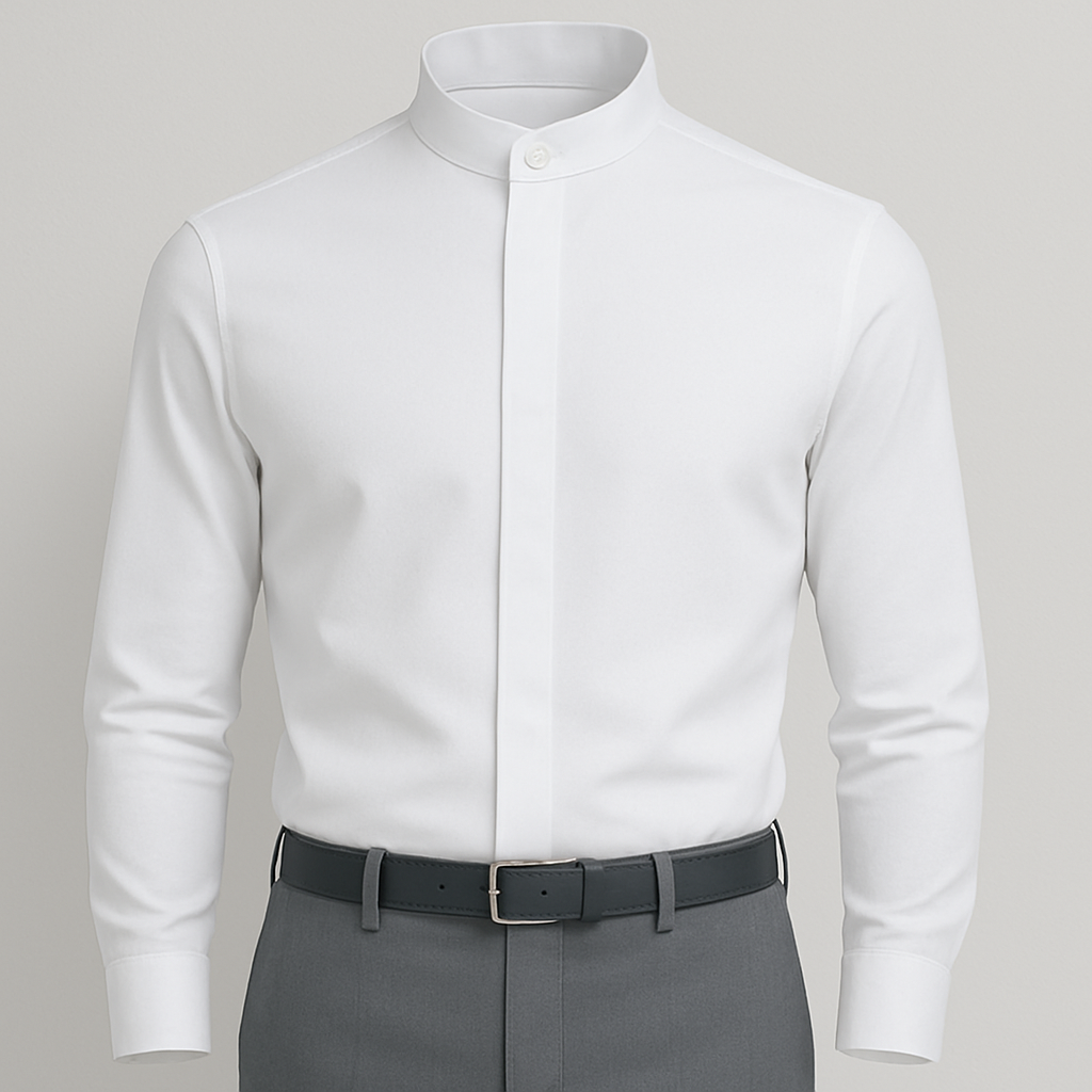 Chemise Élégante à Col Officier – Finition Boutons Cachés