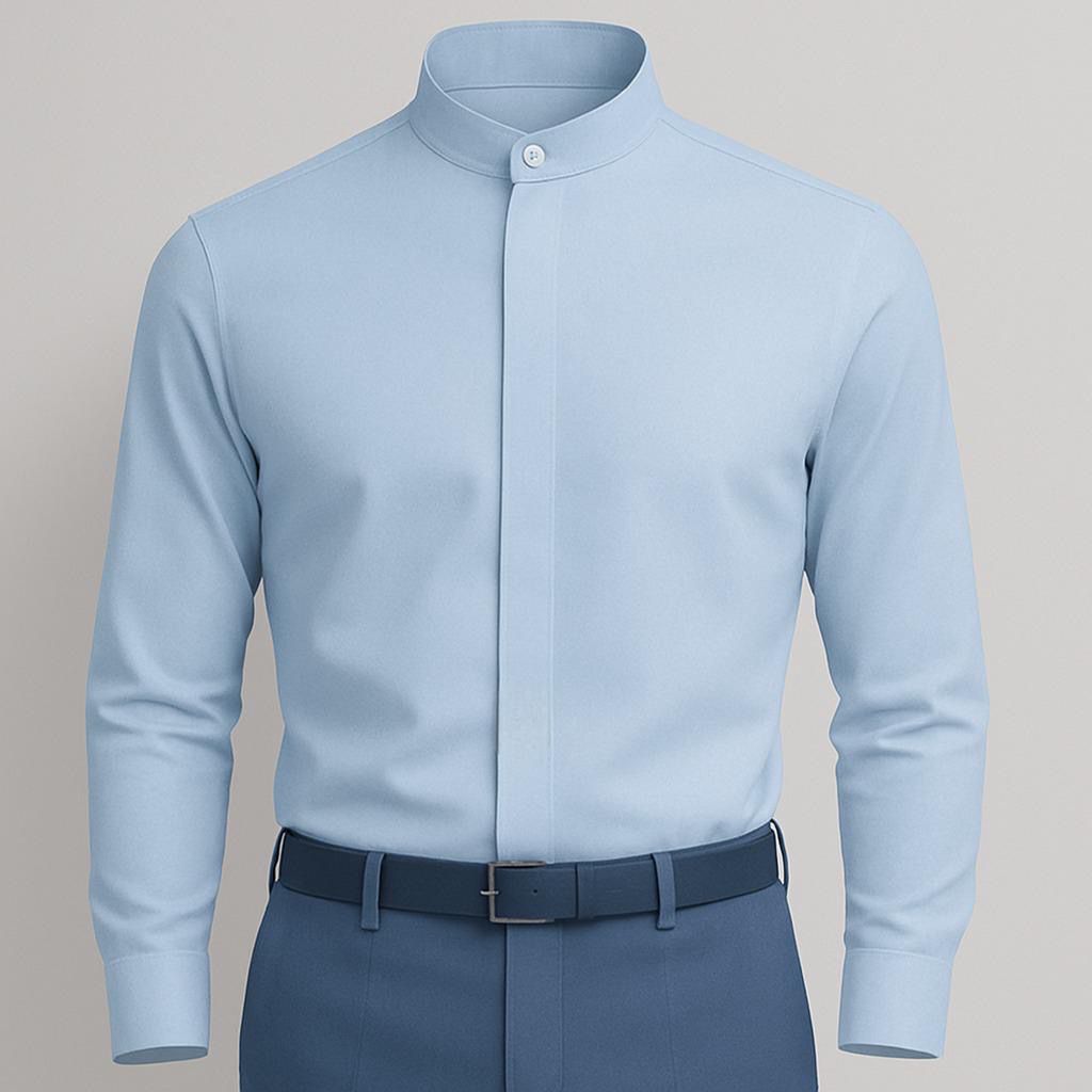 Chemise Élégante à Col Officier – Finition Boutons Cachés