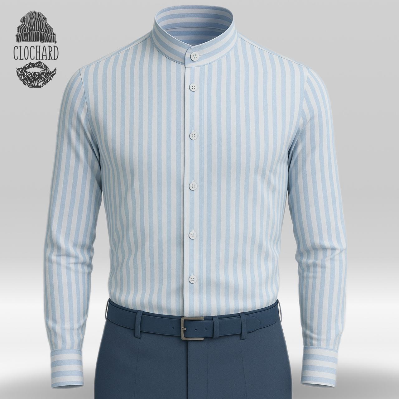 Chemise Rayée à Col Mao