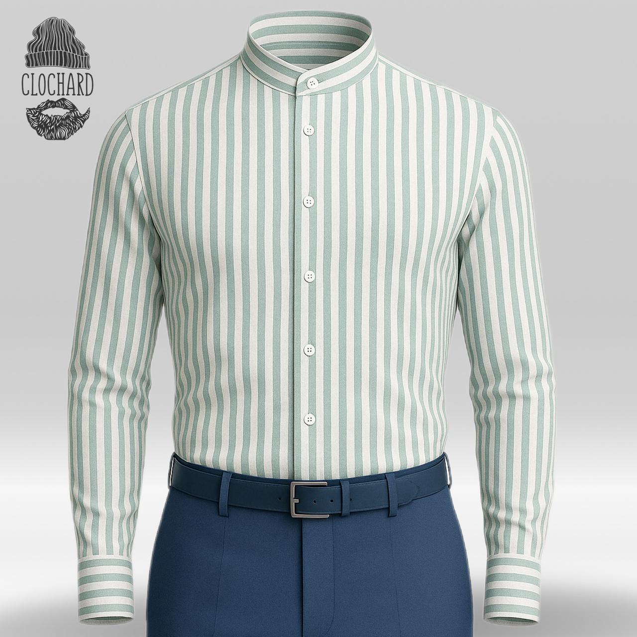 Chemise Rayée à Col Mao