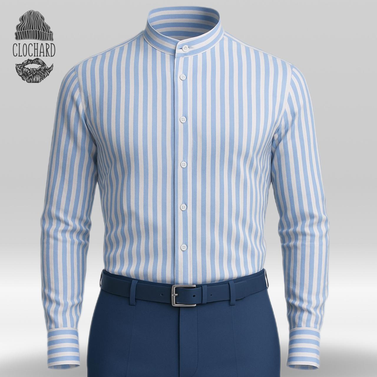 Chemise Rayée à Col Mao