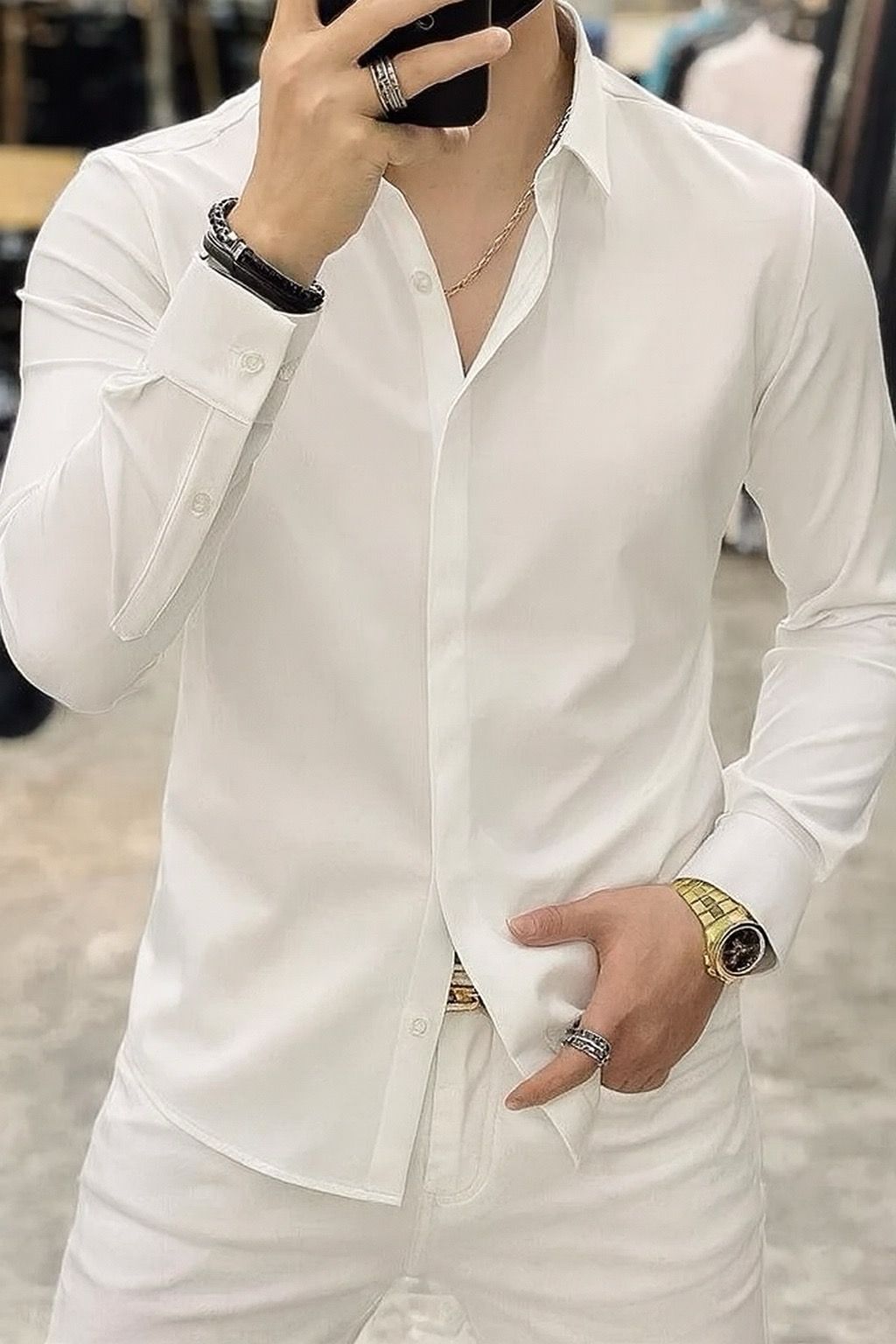 Chemise bouton cacher de luxe