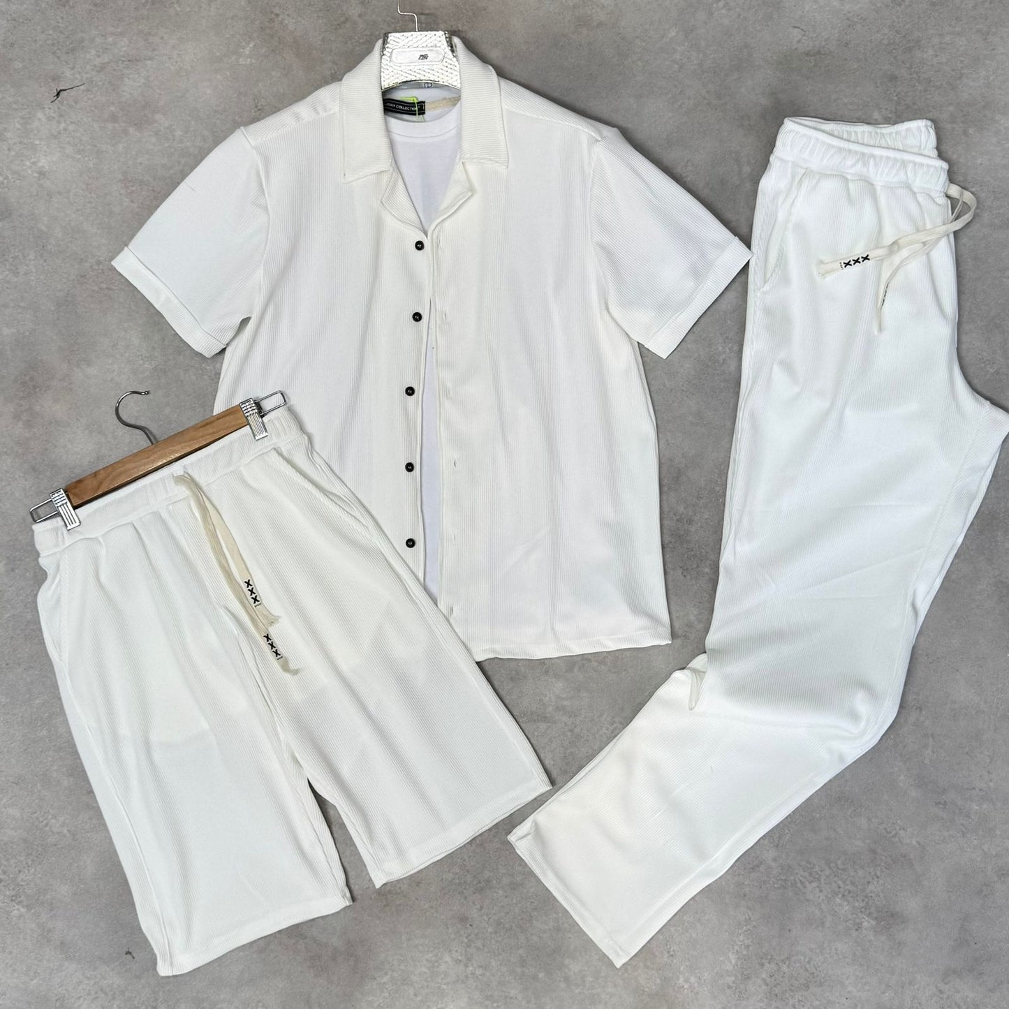 Pack 3 Pièces Blanc – Chemise, Short et Pantalon Détente
