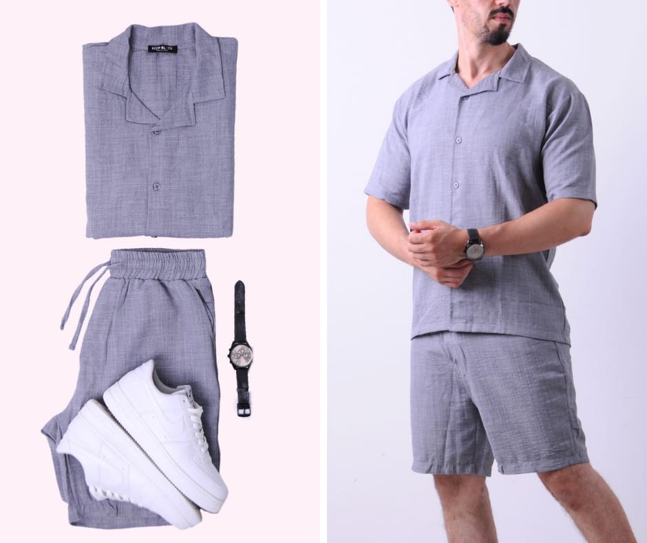 Ensemble Chemise+Short effet Lin – Élégance Décontractée