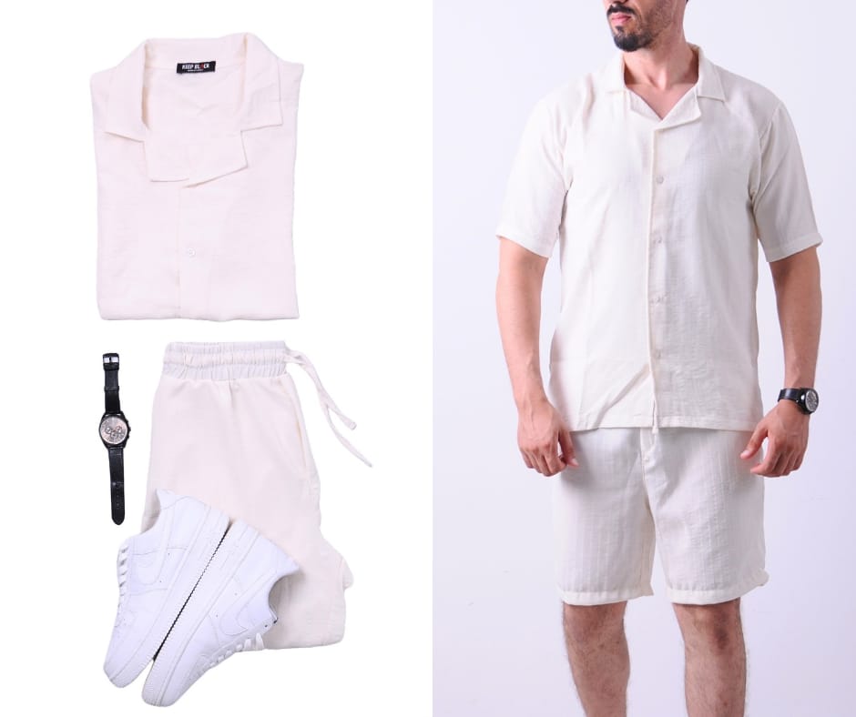 Ensemble Chemise+Short effet Lin – Élégance Décontractée