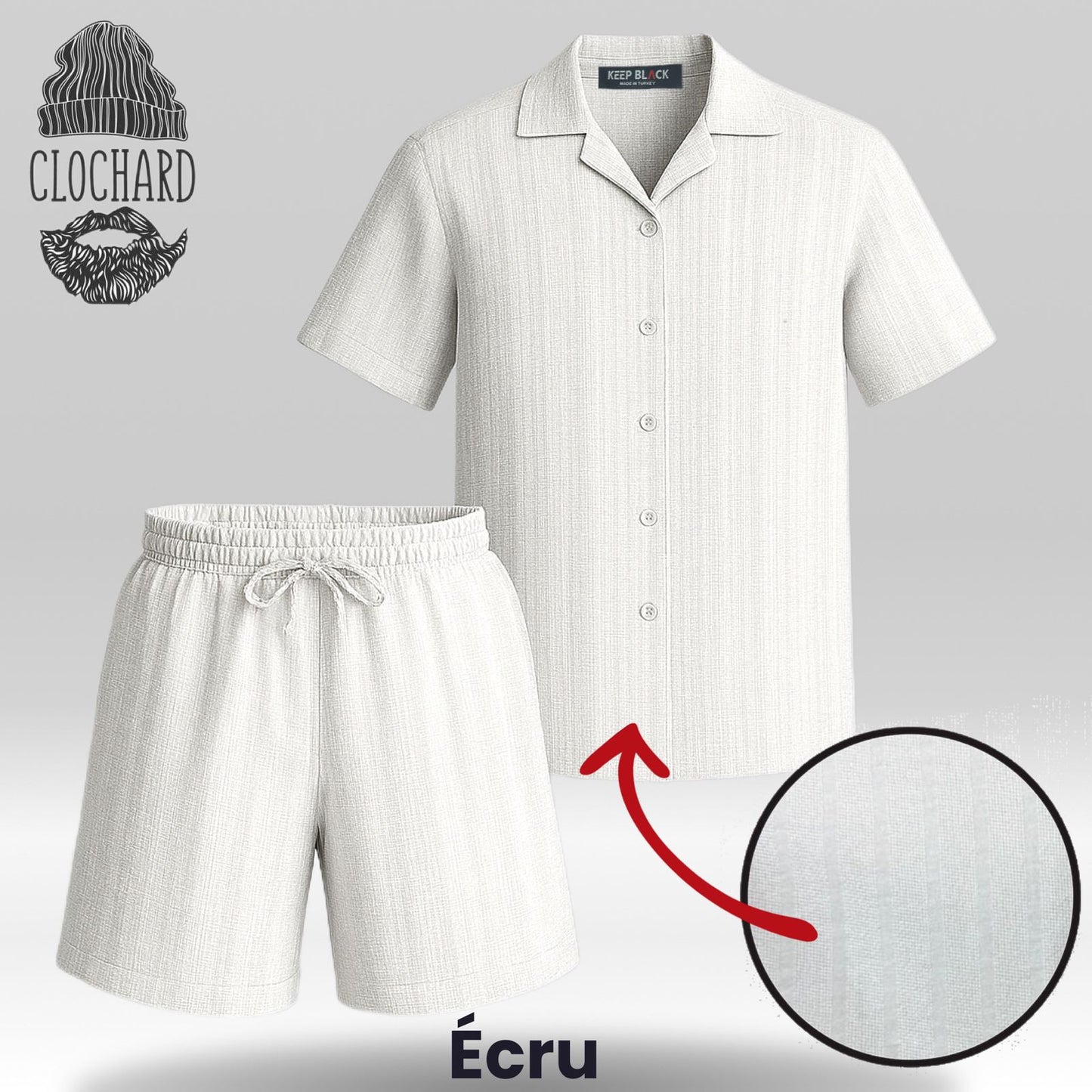 Ensemble Chemise &amp; Short effet Lin – Élégance Décontractée