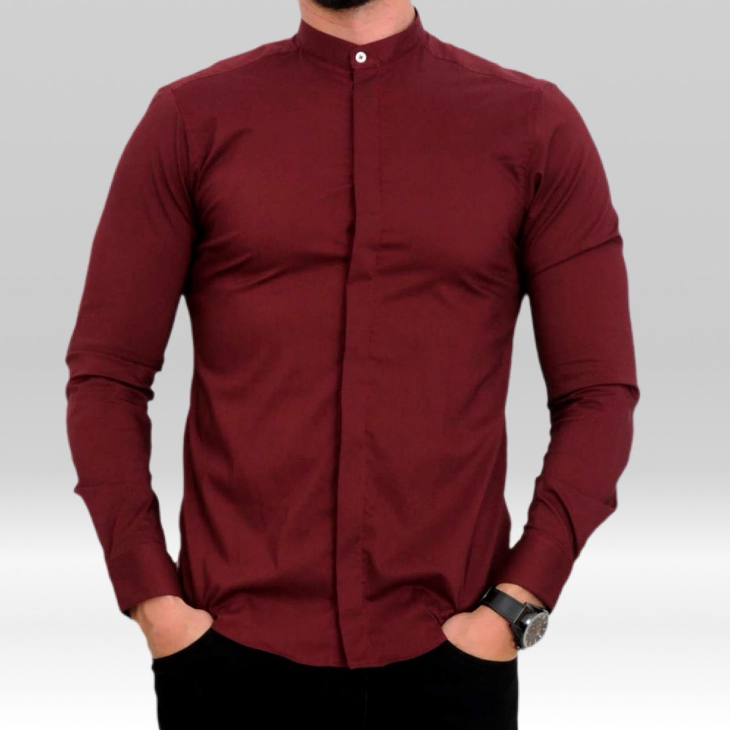 Chemise col officier à boutons cachés