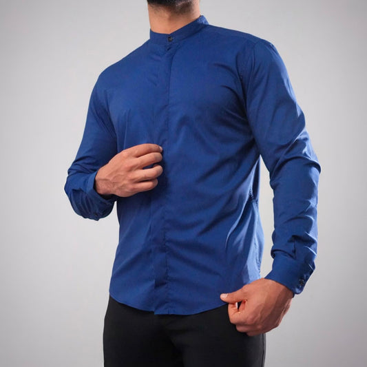 Chemise col officier à boutons cachés