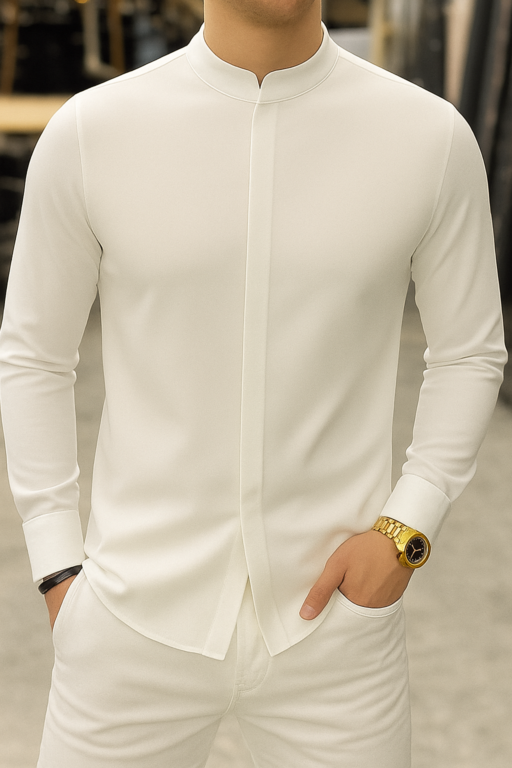 Chemise bouton cacher de luxe COL MAO