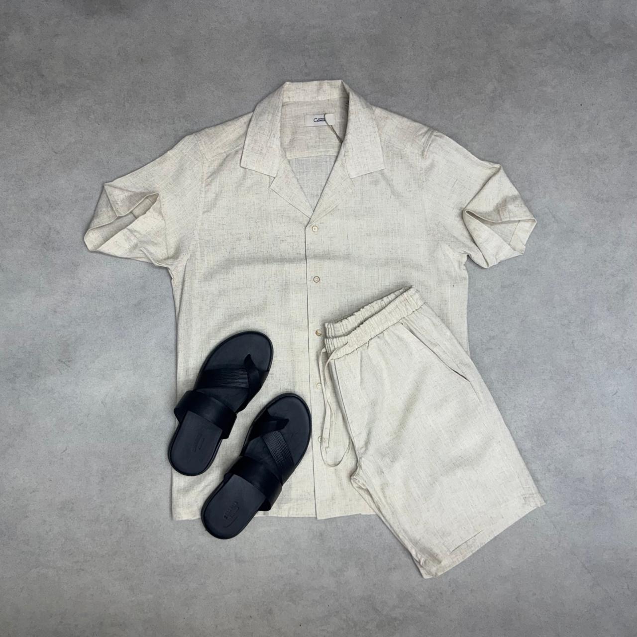 Ensemble Chemise &amp; Short en Lin – Élégance Décontractée