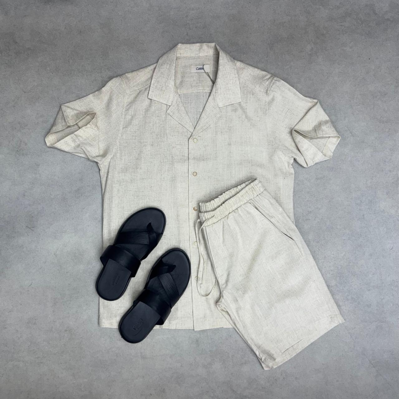 Ensemble Chemise &amp; Short en Lin – Élégance Décontractée