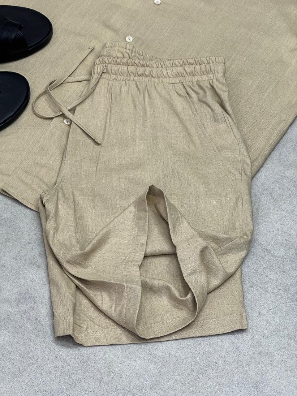 Ensemble Chemise &amp; Short en Lin – Élégance Décontractée