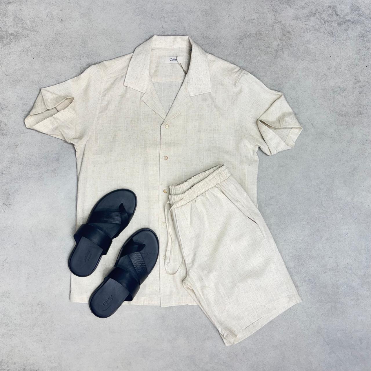 Ensemble Chemise &amp; Short en Lin – Élégance Décontractée