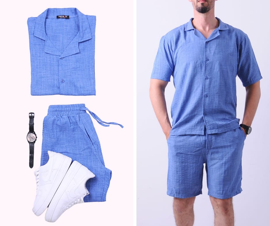 Ensemble Chemise+Short effet Lin – Élégance Décontractée