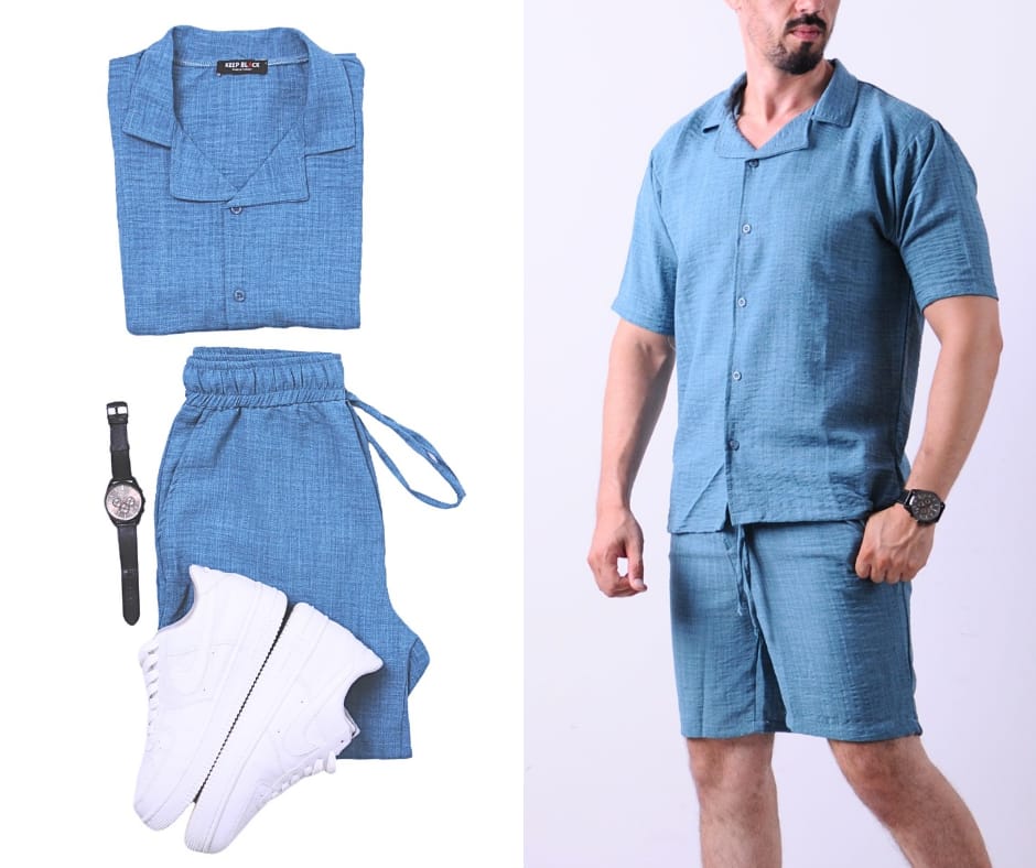 Ensemble Chemise+Short effet Lin – Élégance Décontractée