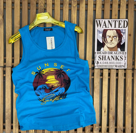 T-shirt Sans Manches Bleu "Sun Set"